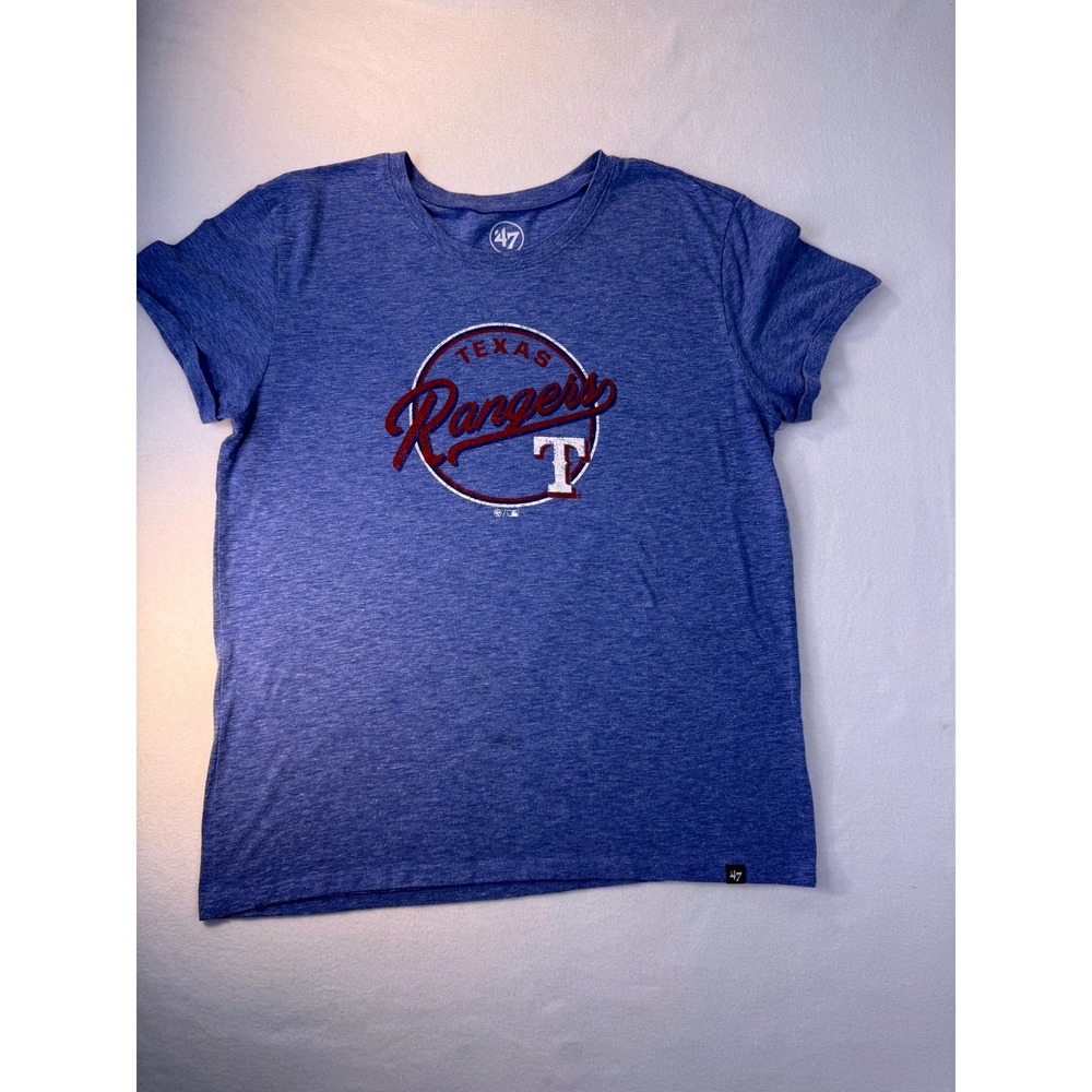 47 Brand Texas Rangers Womens Large Blue Graphic T-Shirt MLB Baseball Tee